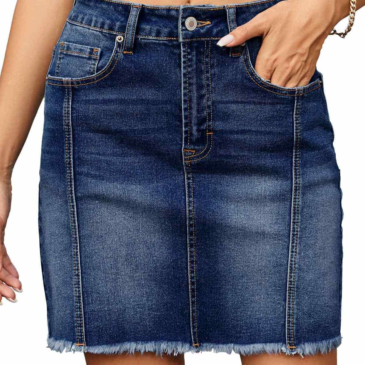 Women’s High Waisted Seam Stitched Denim Skirt