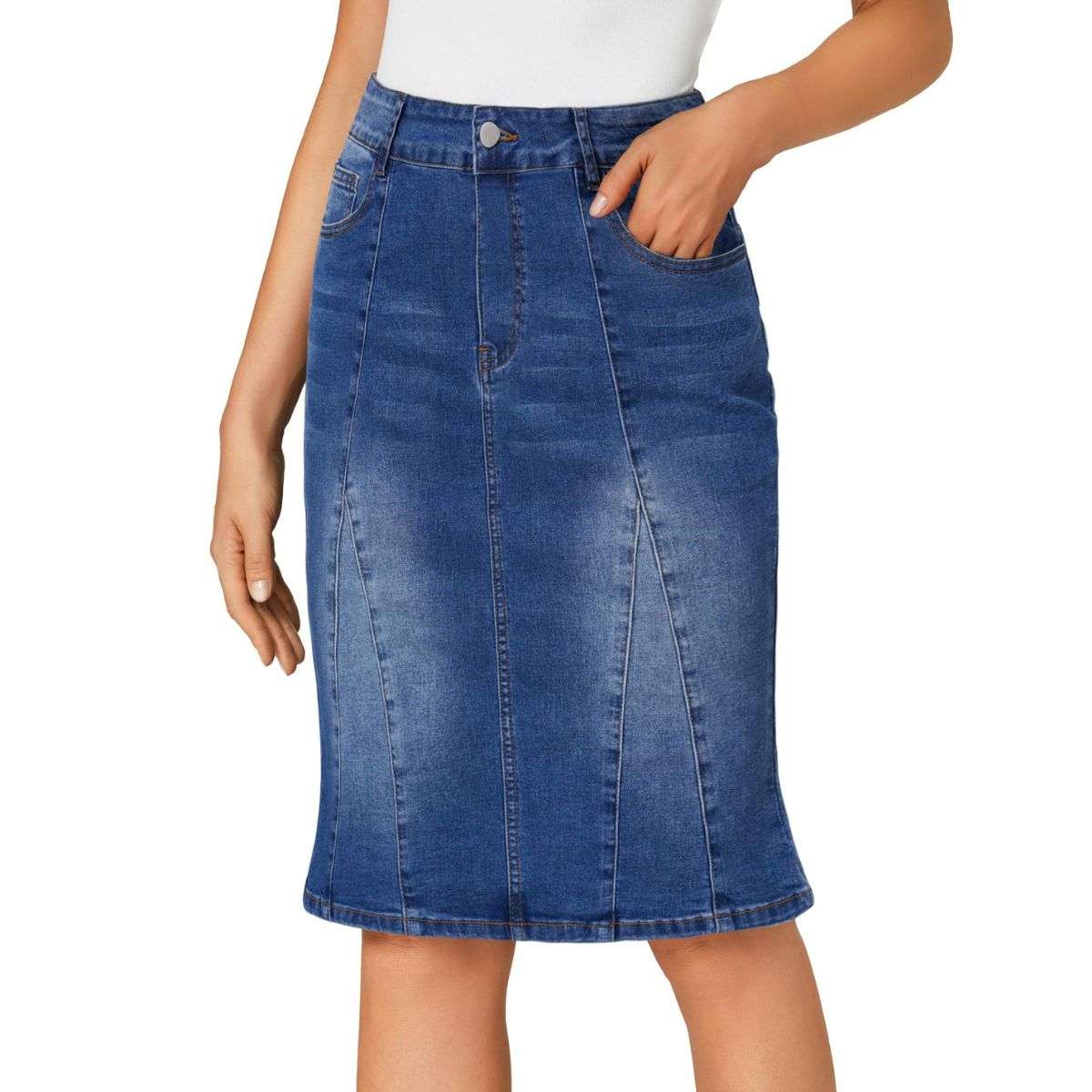 Women’s High Waisted Denim Midi Skirt