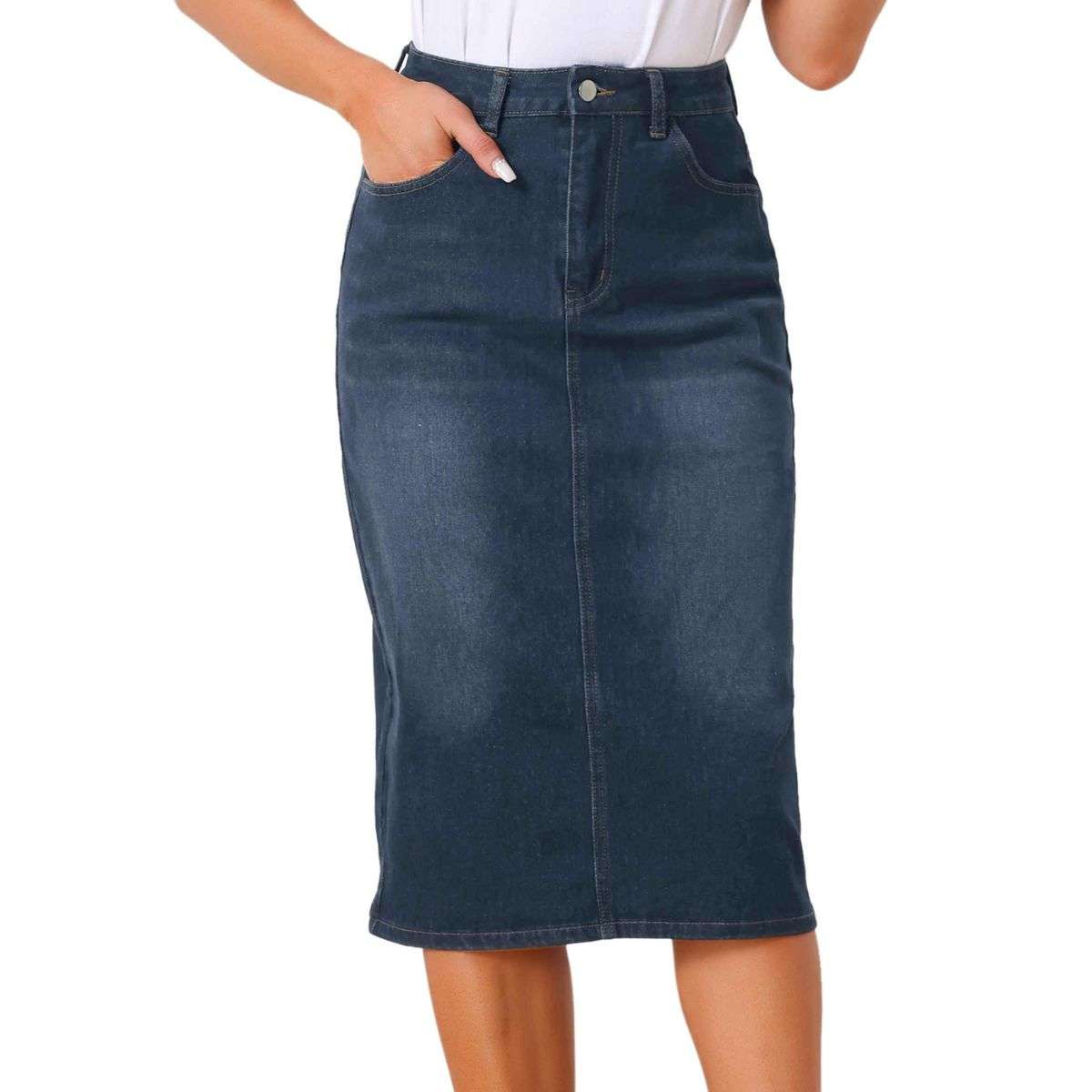 Women’s High Waisted Midi Denim Skirt