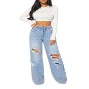 Plus Size Women’s Loose Wide Leg Ripped Distressed Jeans
