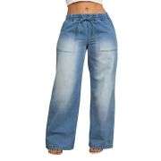 Plus Size Women’s Drawstring Waist Loose Wide Leg Jeans