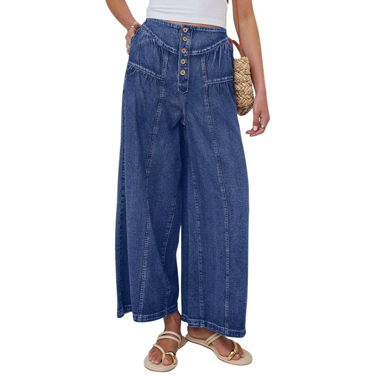 Women’s High Waisted Loose Barrel Leg Ankle Jeans
