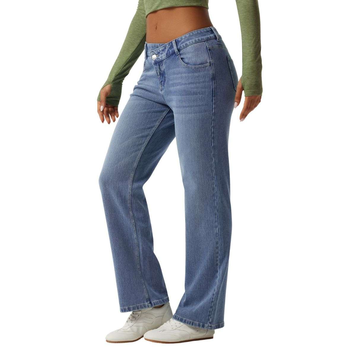 Women’s Asymmetrical Low Rise Straight Leg Jeans