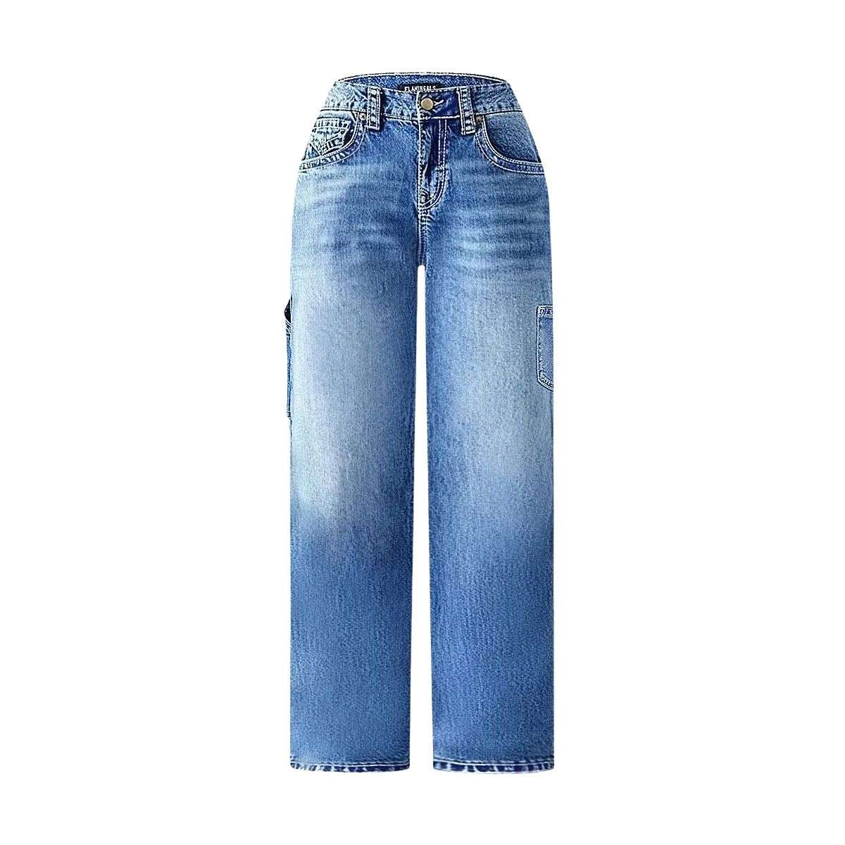 Women’s Multi-Pocket Washed Mid Rise Straight Leg Jeans