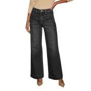 Women’s Solid Color Pocket High Rise Straight Leg Jeans