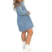 Women’s Button Front Long Sleeve Short Denim Dress