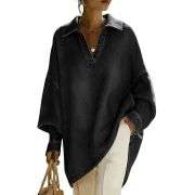 Women’s Collared V-Neck Oversized Long Sleeve Denim Tunic Shirt