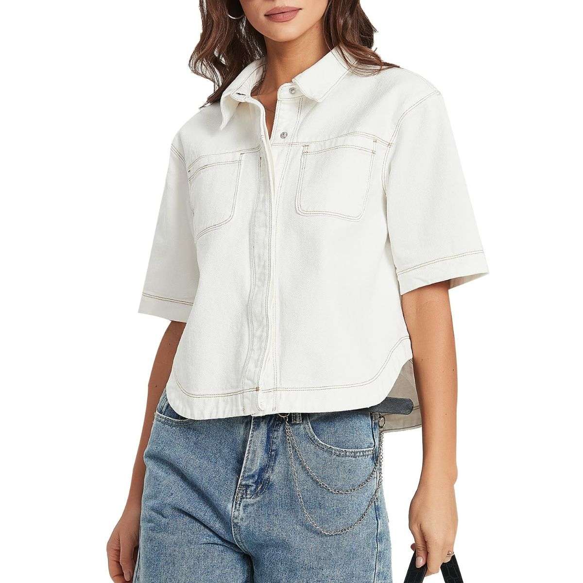 Women’s Short Sleeve Button Front Casual Denim Jacket