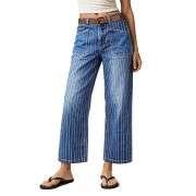 Women’s Mid Rise Striped Patch Pocket Wide Leg 3/4 Jeans
