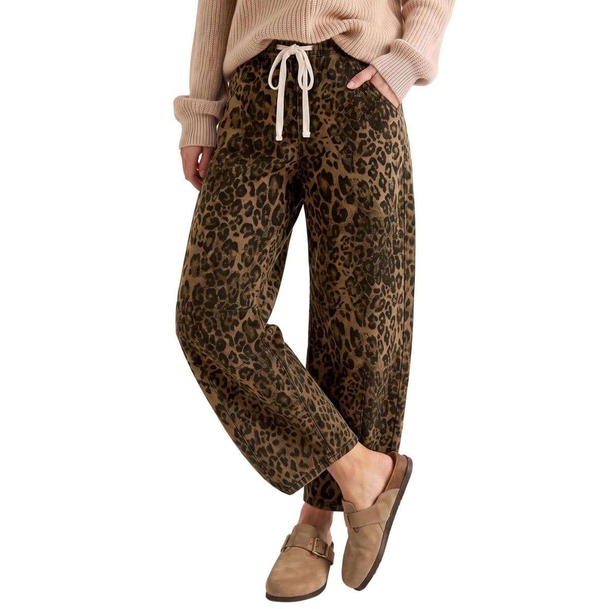 Women’s High Rise Leopard Print Wide Barrel Leg Jeans