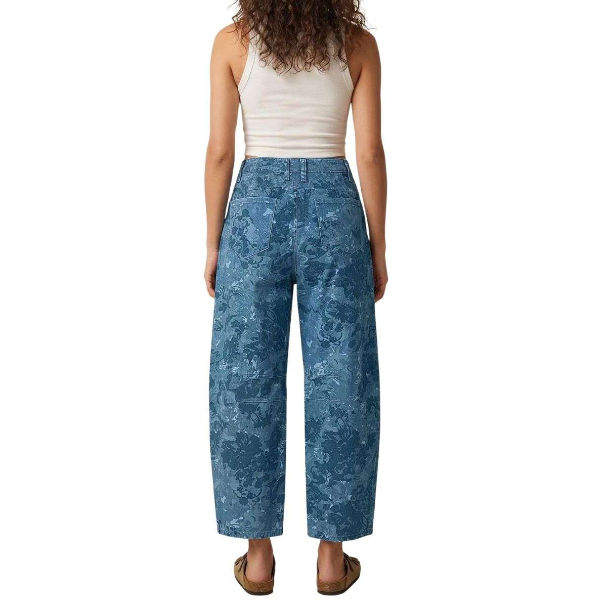 Women’s Mid Rise Printed Loose Barrel Leg Jeans