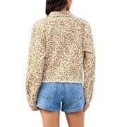 Women’s Cheetah Print Stretch Frayed Hem Denim Jacket