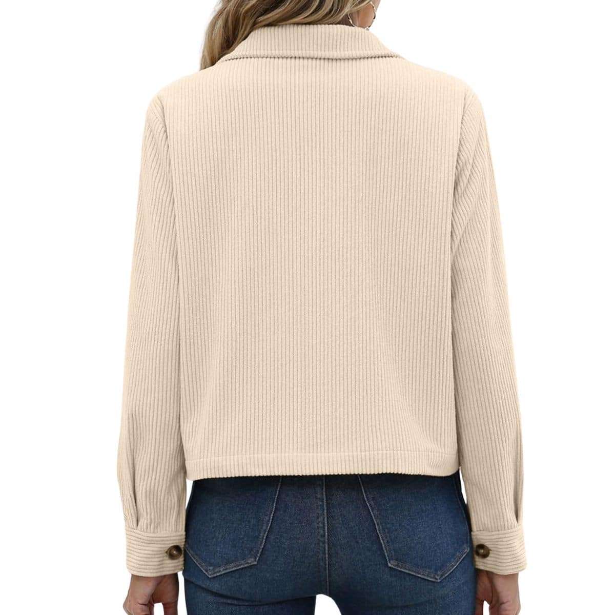 Women’s Fashion Cropped Corduroy Collared Long Sleeve Jacket