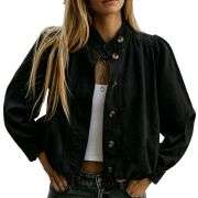 Women’s Puff Sleeve Button Vintage Denim Jacket