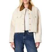Women’s Contrast Corduroy Collar Cropped Heavyweight Denim Jacket