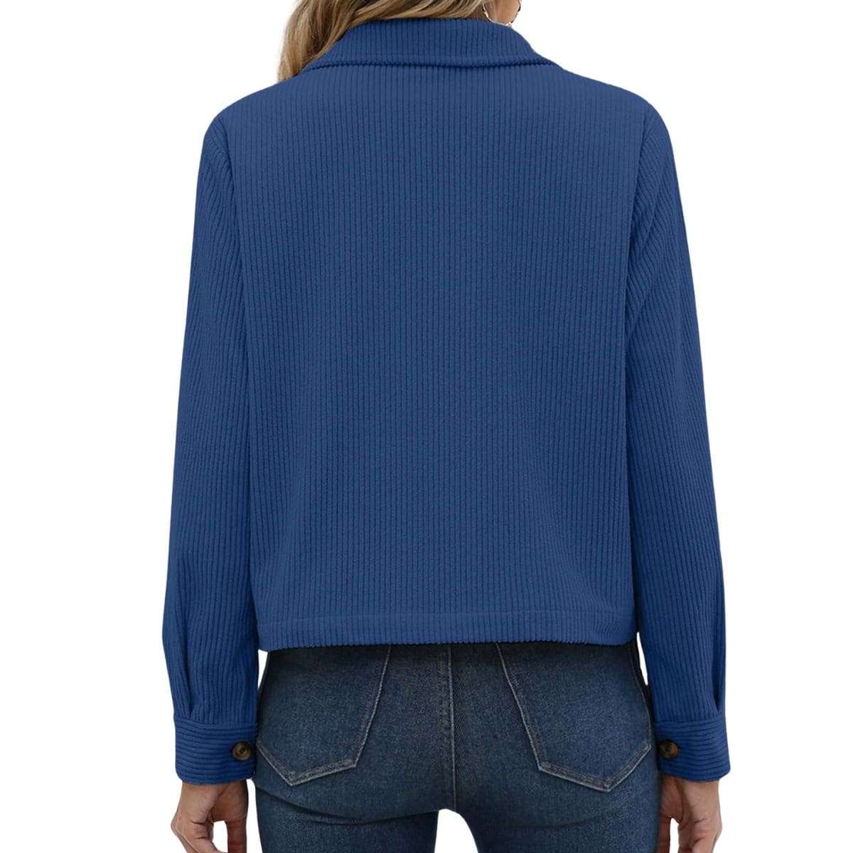 Women’s Fashion Cropped Corduroy Collared Long Sleeve Jacket