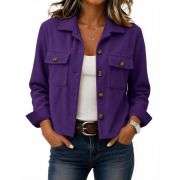 Women’s Fashion Cropped Corduroy Collared Long Sleeve Jacket