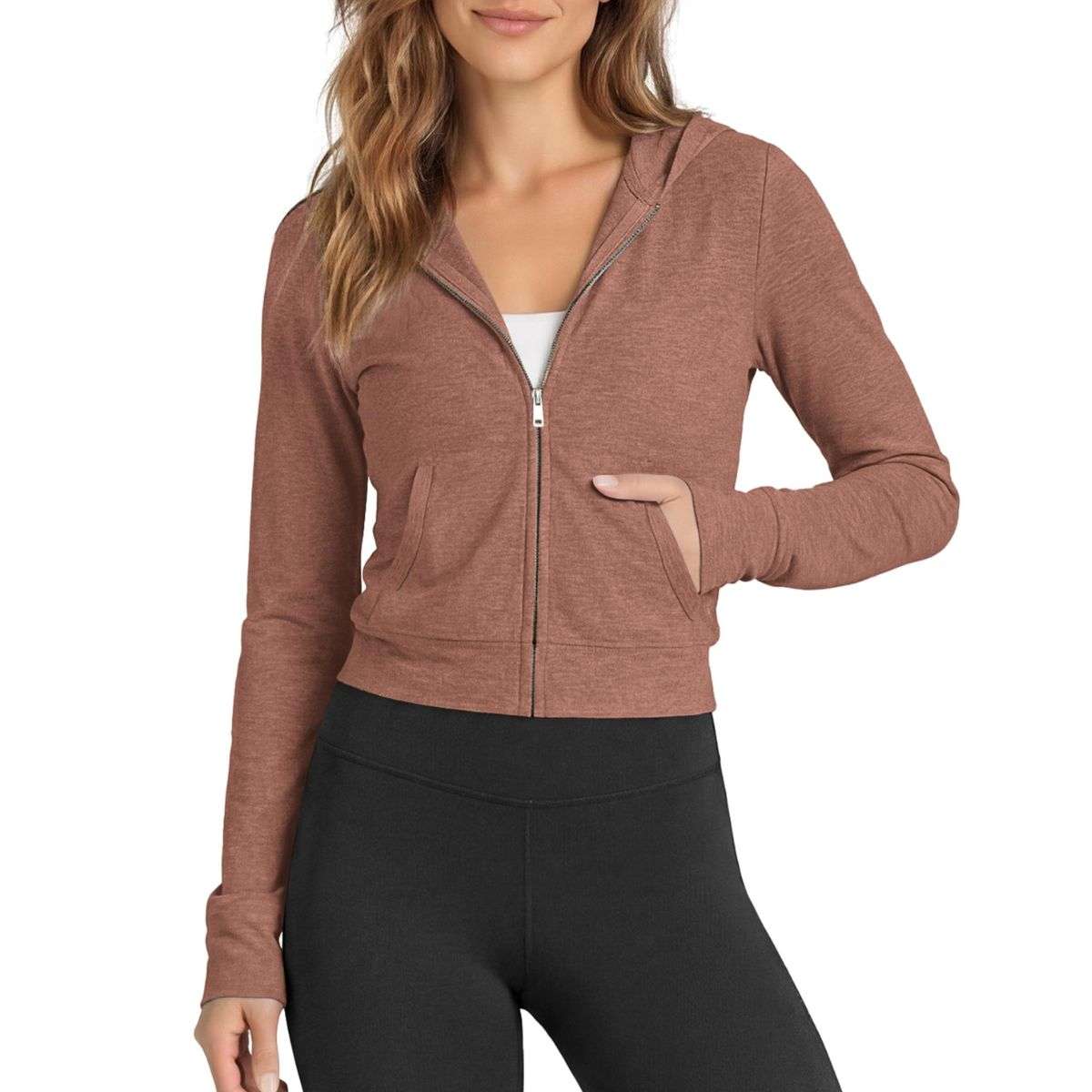 Women’s Full Zip Up Hooded Cropped Jacket with Pockets