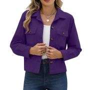 Women’s Fashion Cropped Corduroy Collared Long Sleeve Jacket