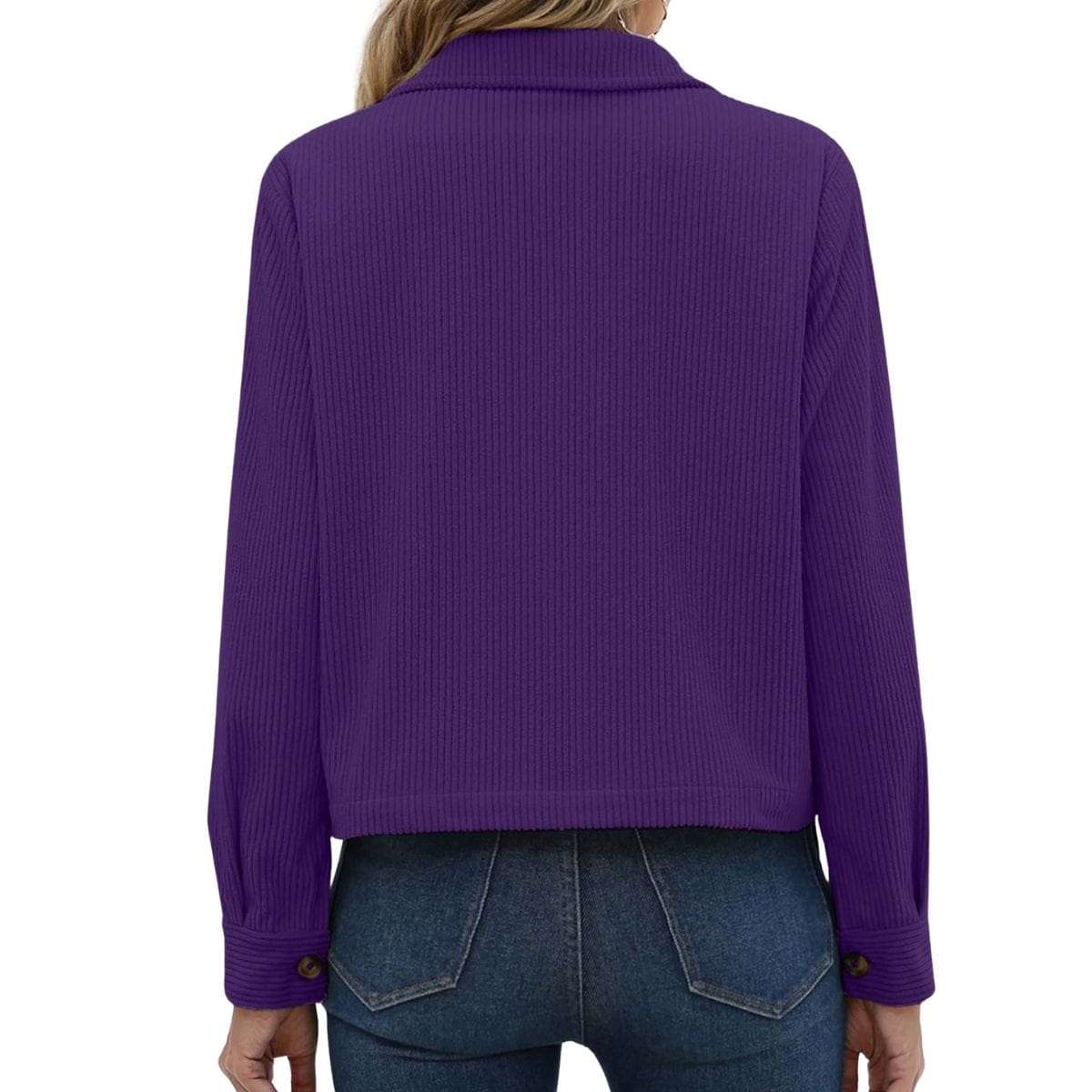 Women’s Fashion Cropped Corduroy Collared Long Sleeve Jacket