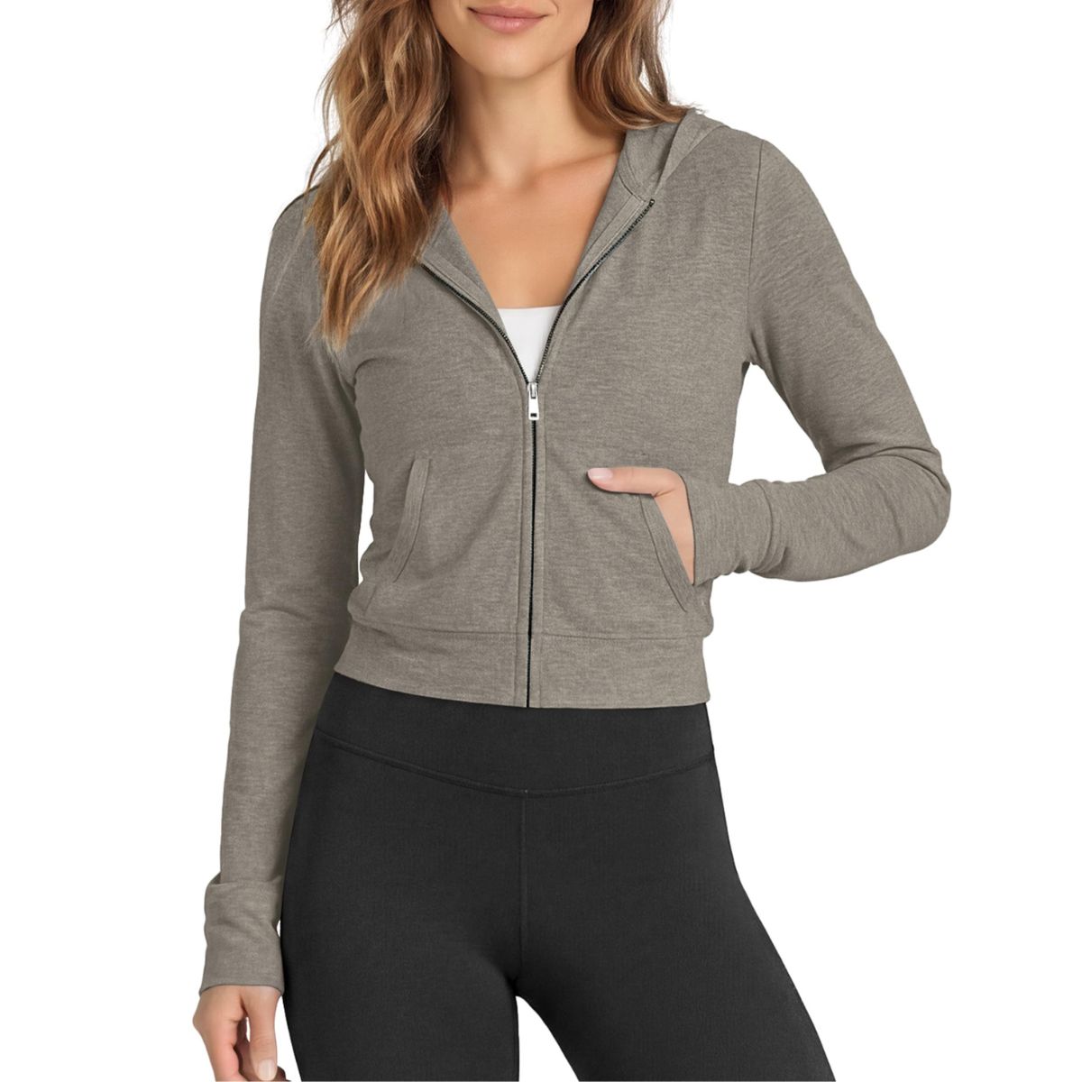 Women’s Full Zip Up Hooded Cropped Jacket with Pockets