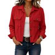 Women’s Fashion Cropped Corduroy Collared Long Sleeve Jacket