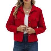 Women’s Fashion Cropped Corduroy Collared Long Sleeve Jacket