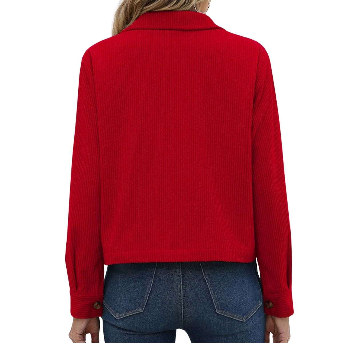 Women’s Fashion Cropped Corduroy Collared Long Sleeve Jacket