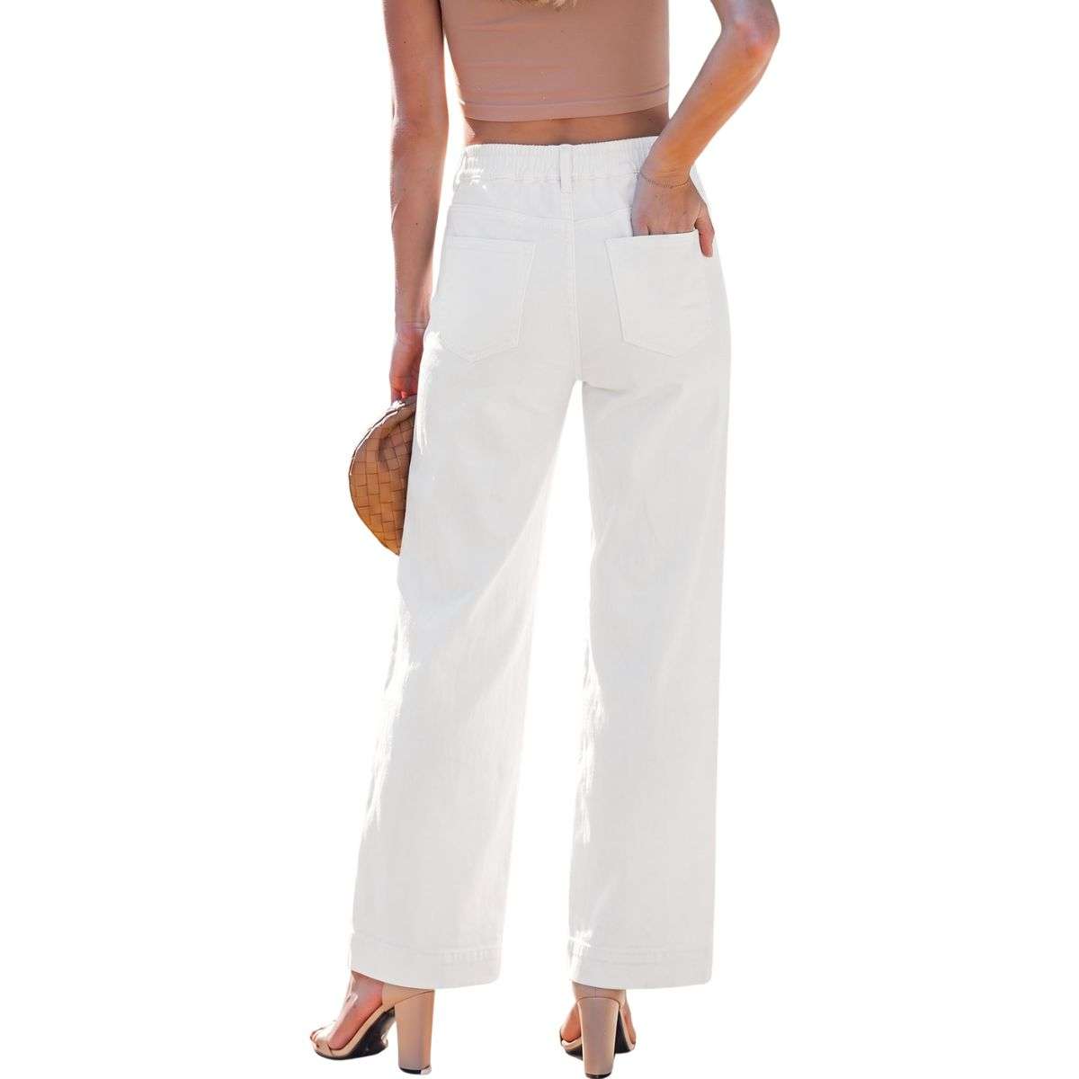 Women’s High Waist Pull On Stretchy Straight Leg Denim Long Pants