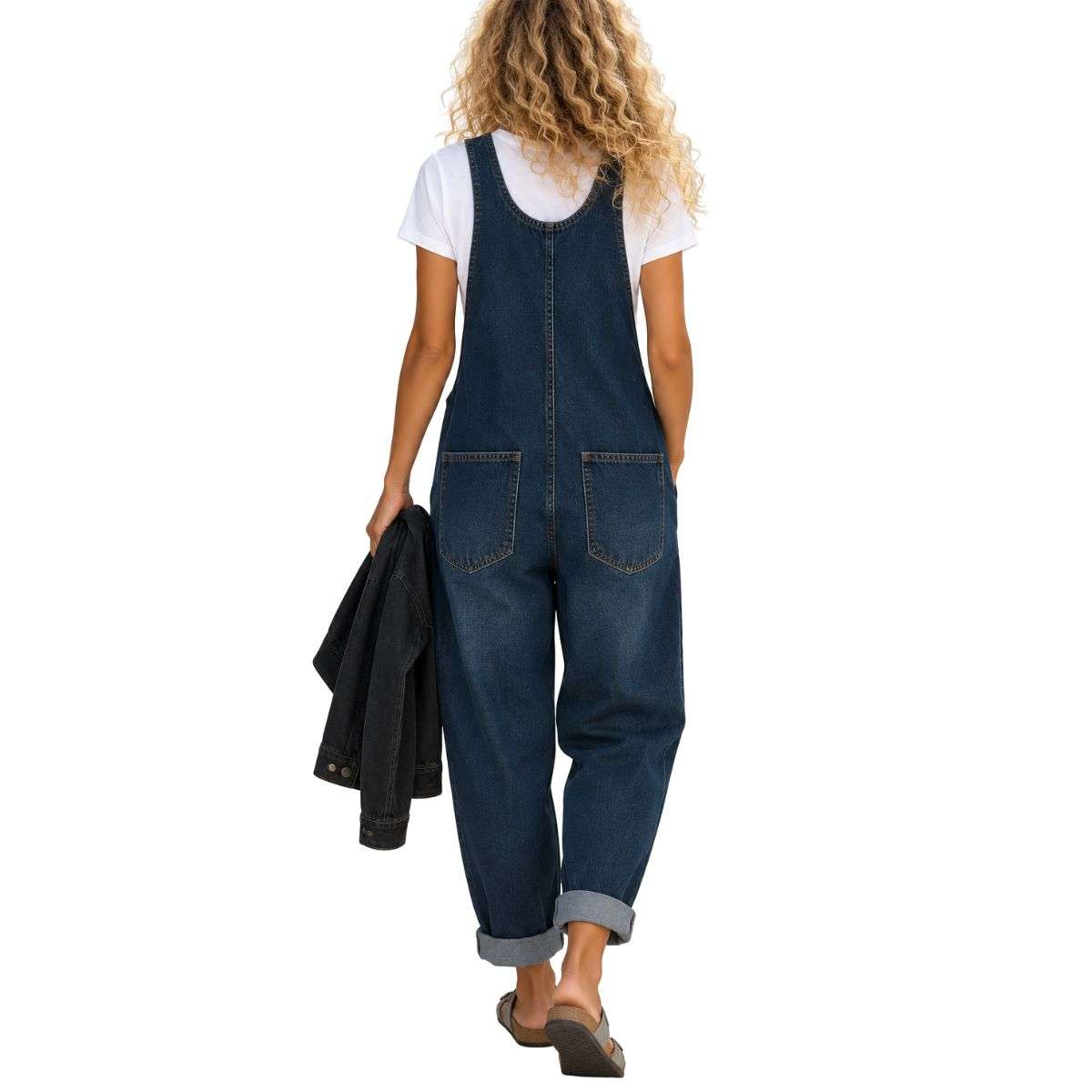 Women’s Y2K Style Loose Fit Cargo Denim Bib Overalls