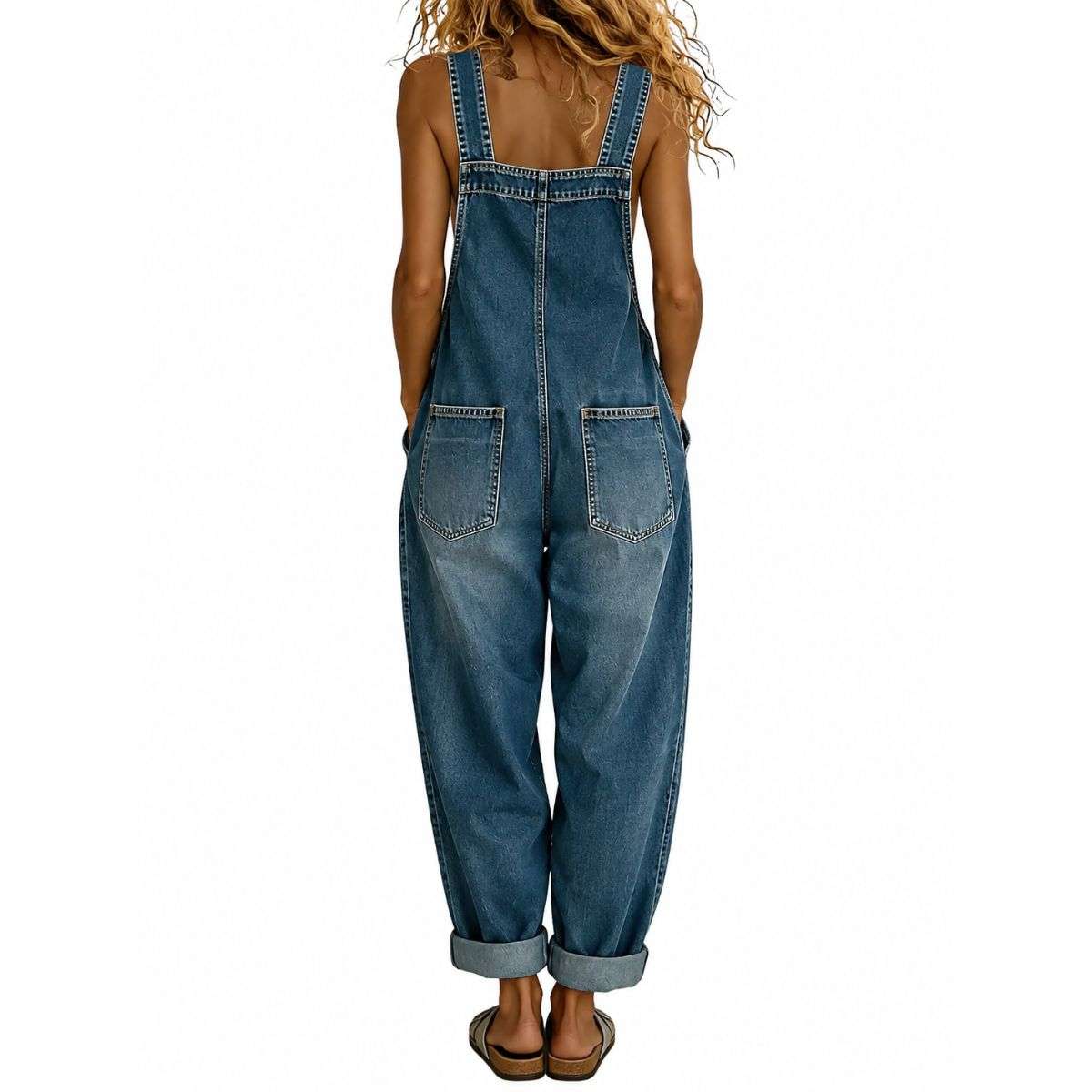 Women’s Y2K Style Button Front Wide Leg Denim Bib Overalls