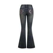 Women’s Gothic Punk Rhinestone Embroidered Flare Jeans