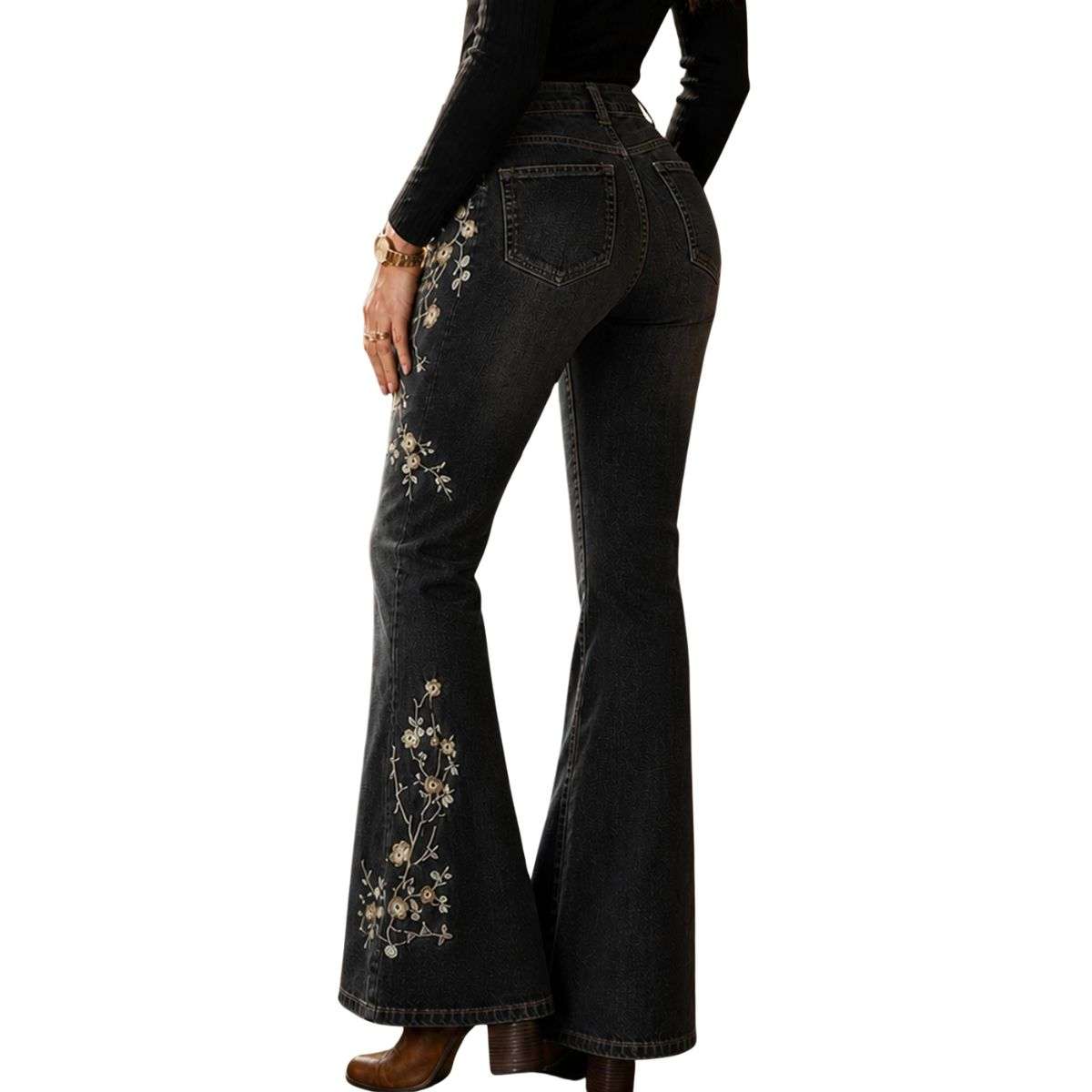 Women’s Mid Rise Embroidered Vintage Flare Jeans