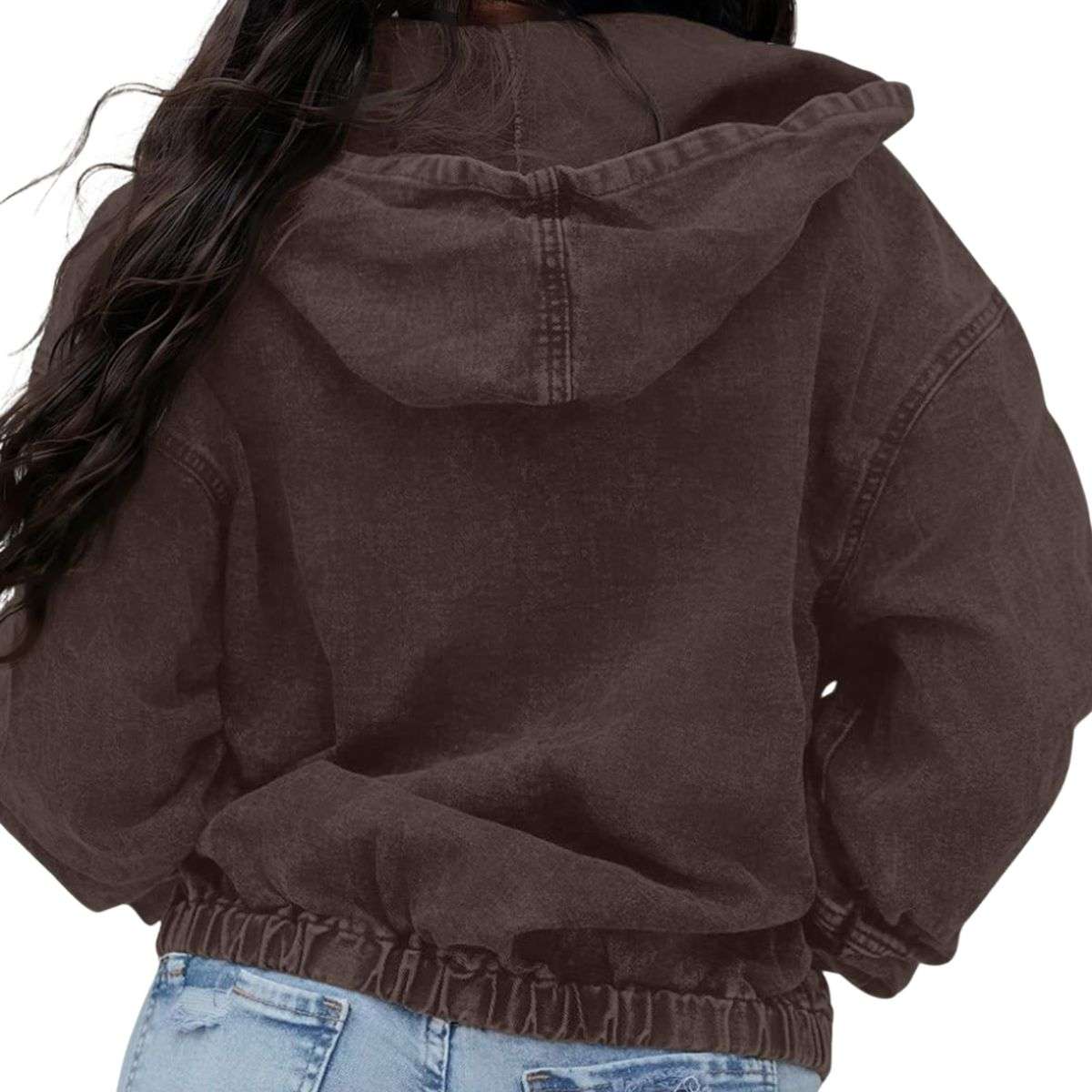 Women’s Zip Up Hooded Cropped Denim Jacket