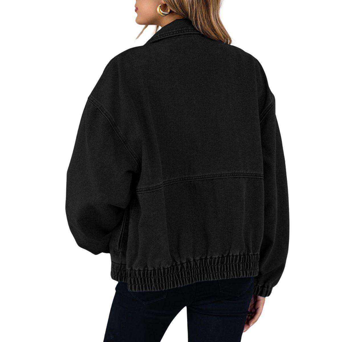 Women’s Zip Up Long Sleeve Loose Fit Denim Jacket