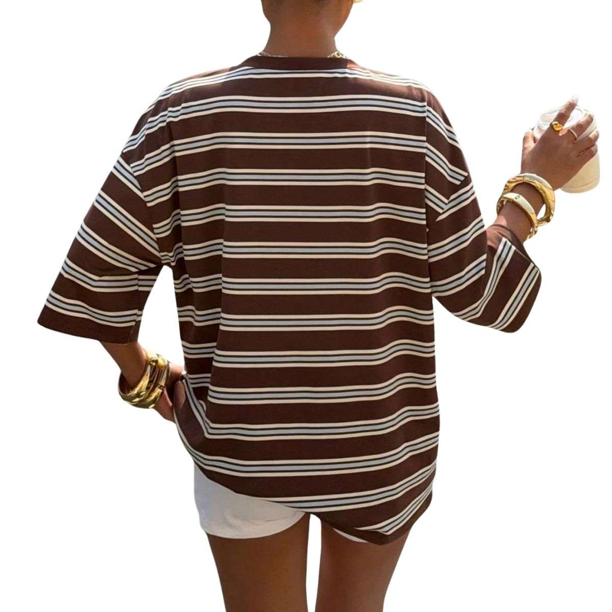 Women’s Y2K Striped Print Loose Short Sleeve T-Shirt