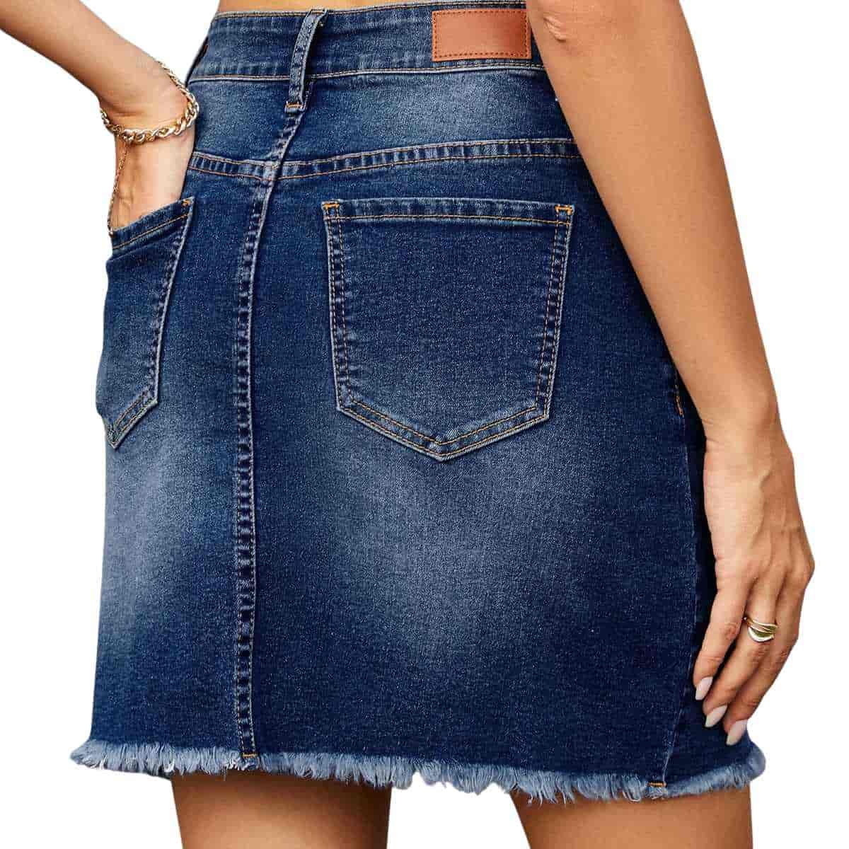 Women’s High Waisted Seam Stitched Denim Skirt