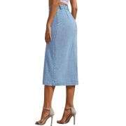 Women’s High Waisted Button Front Slit Midi Denim Skirt