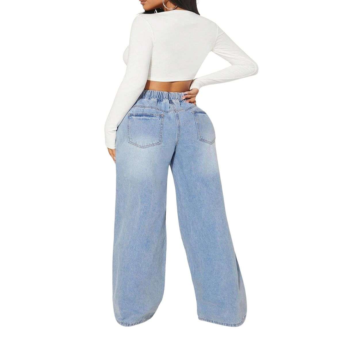 Plus Size Women’s Loose Wide Leg Ripped Distressed Jeans