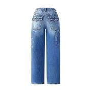 Women’s Multi-Pocket Washed Mid Rise Straight Leg Jeans