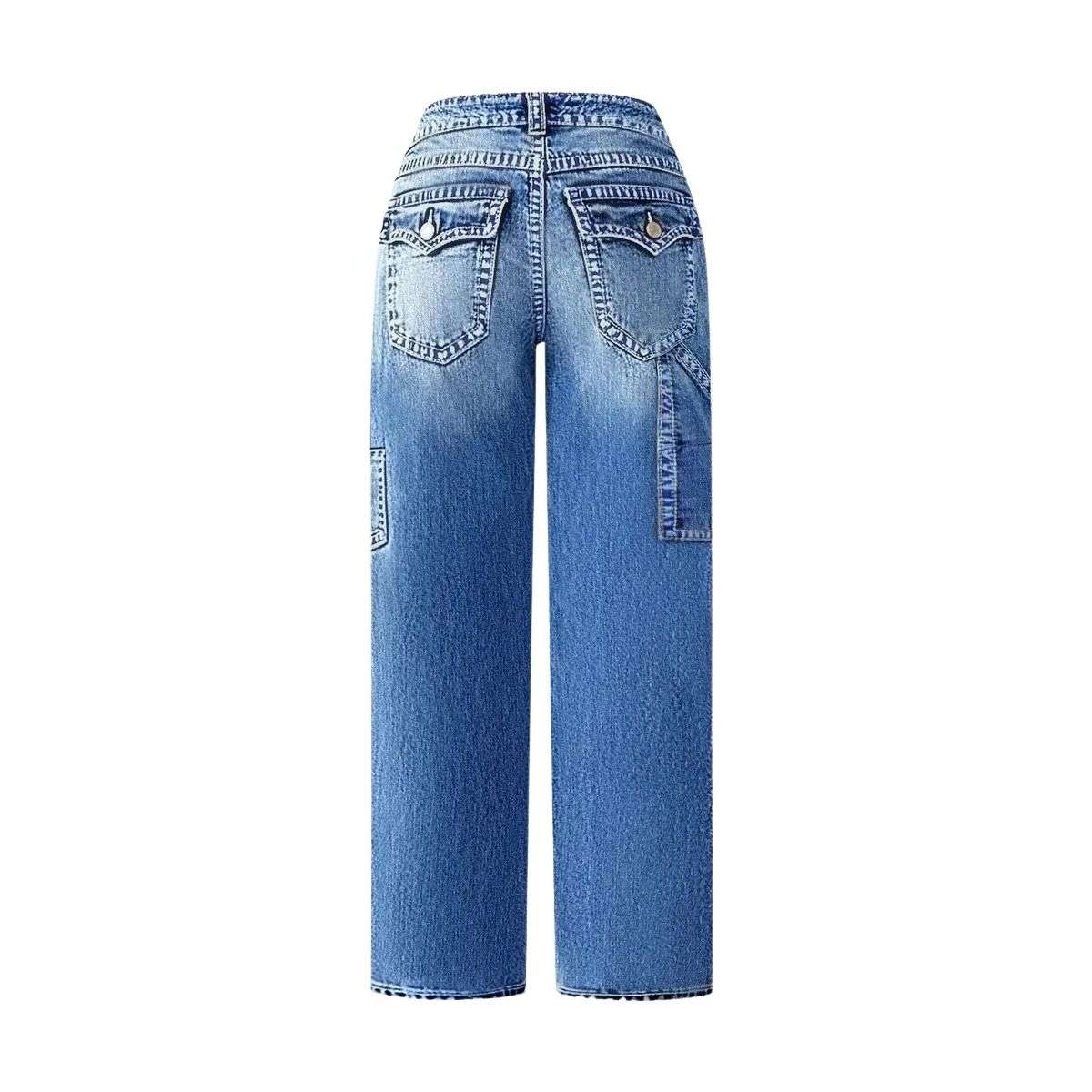 Women’s Multi-Pocket Washed Mid Rise Straight Leg Jeans