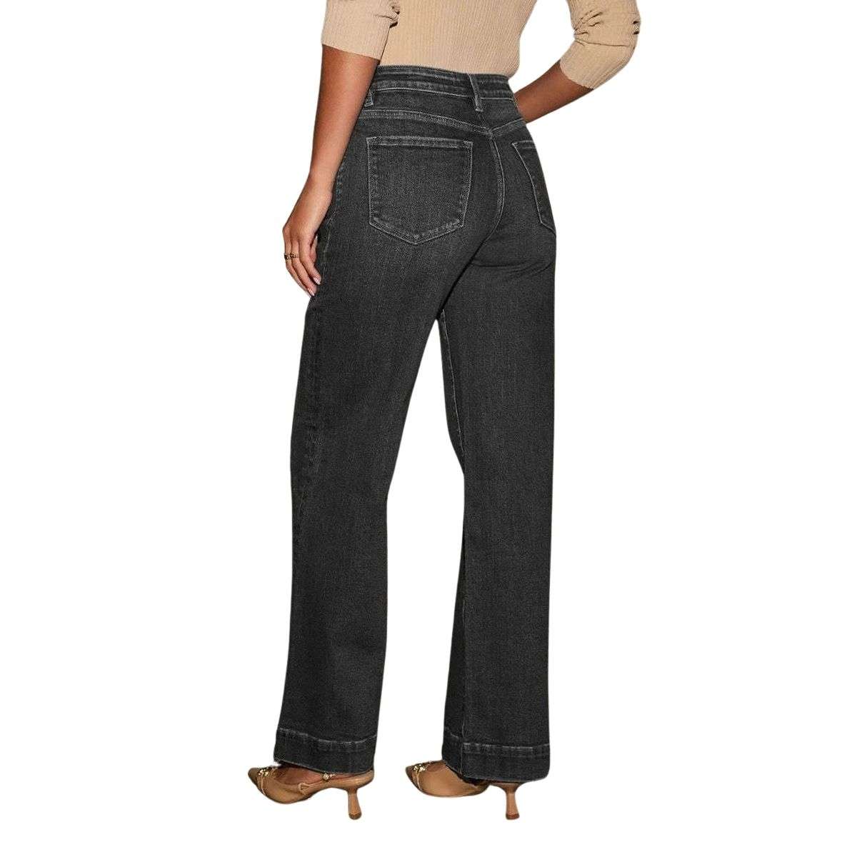 Women’s Solid Color Pocket High Rise Straight Leg Jeans