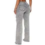 Women’s Ripped Washed High Rise Stretch Straight Wide Leg Jeans