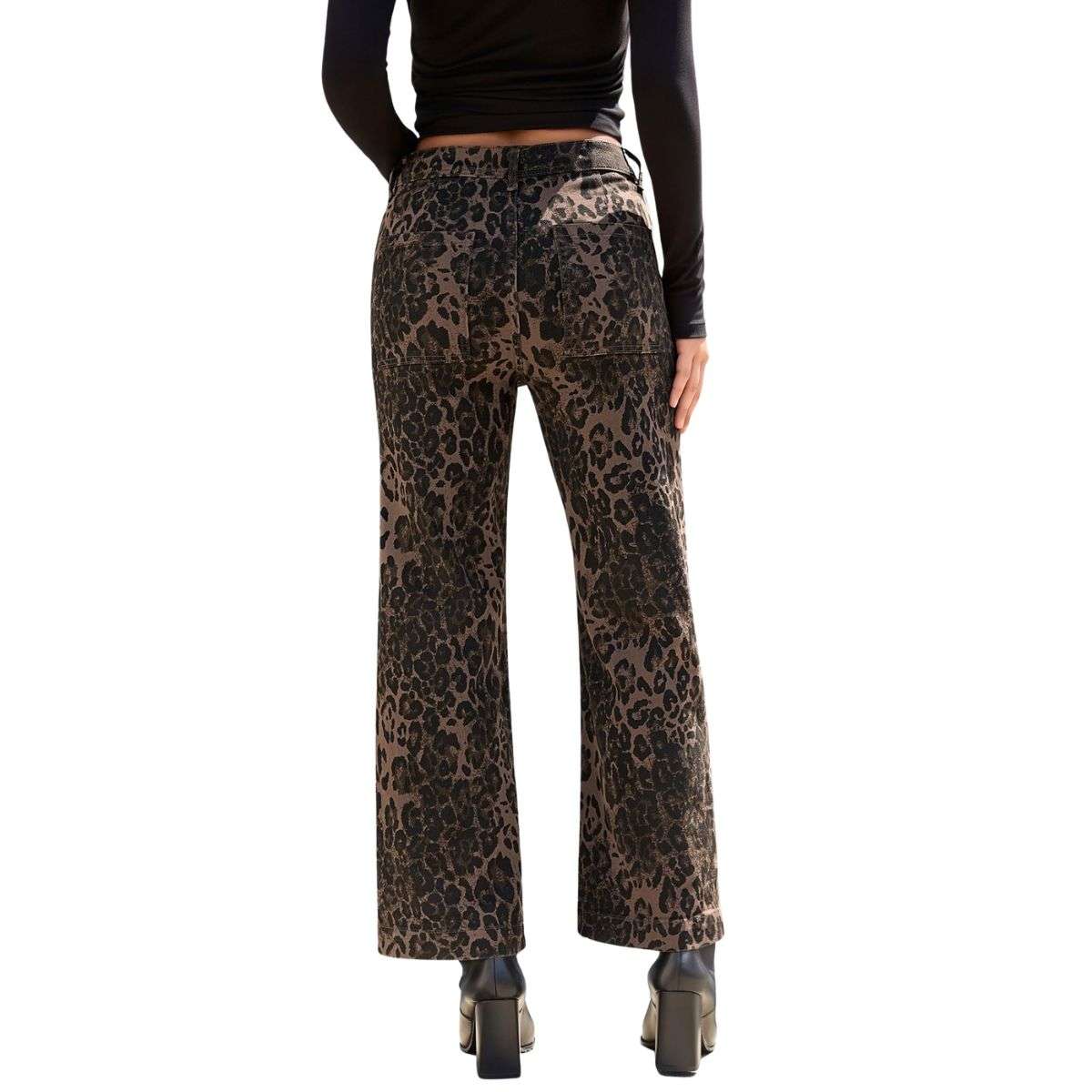 Women’s High Rise Wide Leg Stretch Leopard Print Ankle Jeans