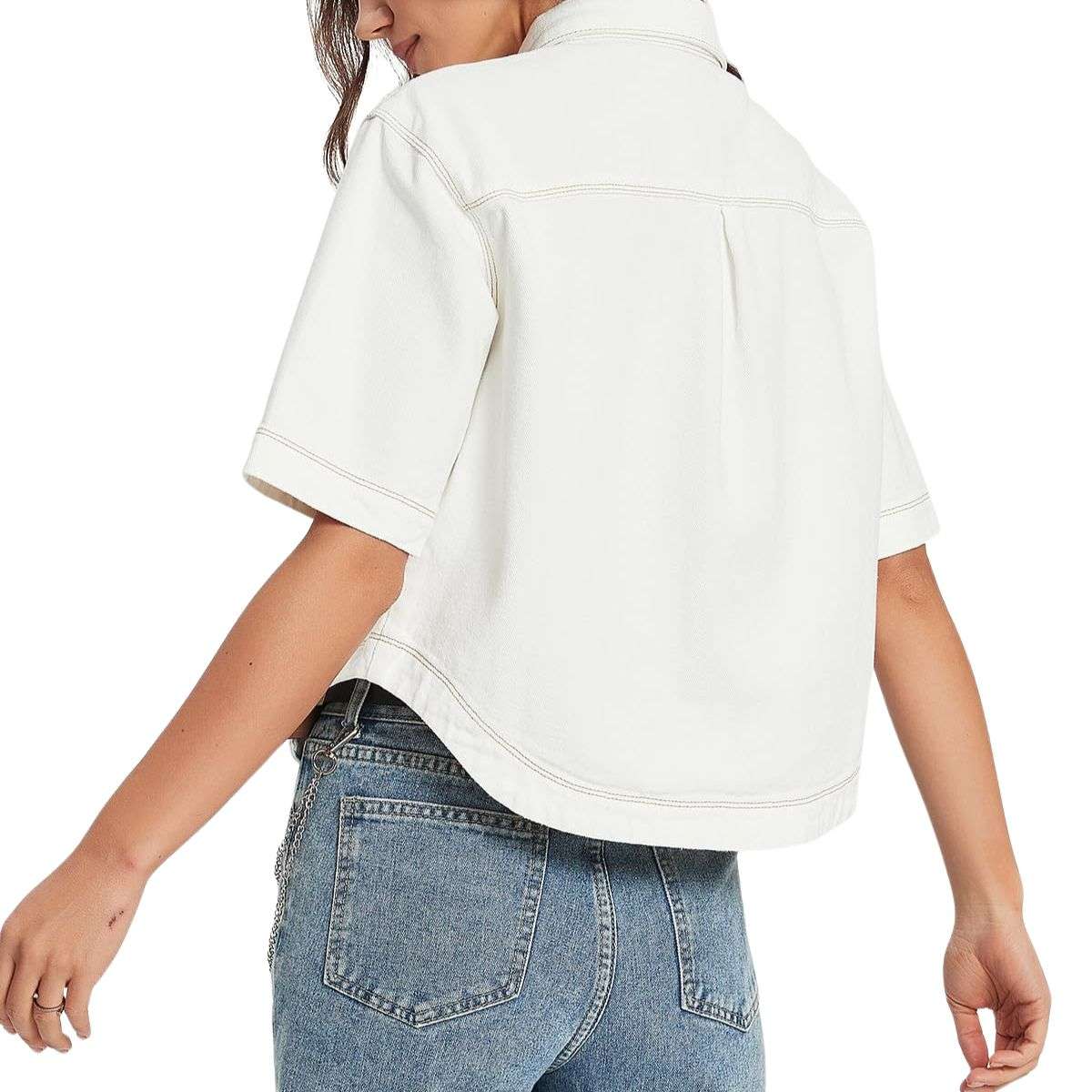 Women’s Short Sleeve Button Front Casual Denim Jacket