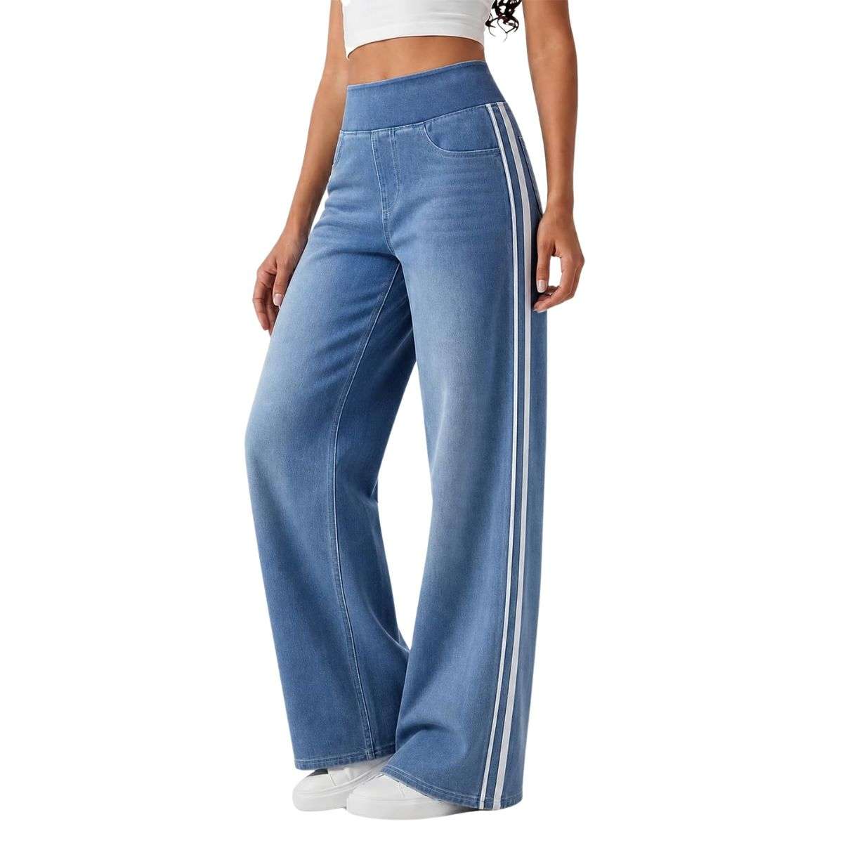 Women’s Side Stripe Stretch Wide Leg Jeans