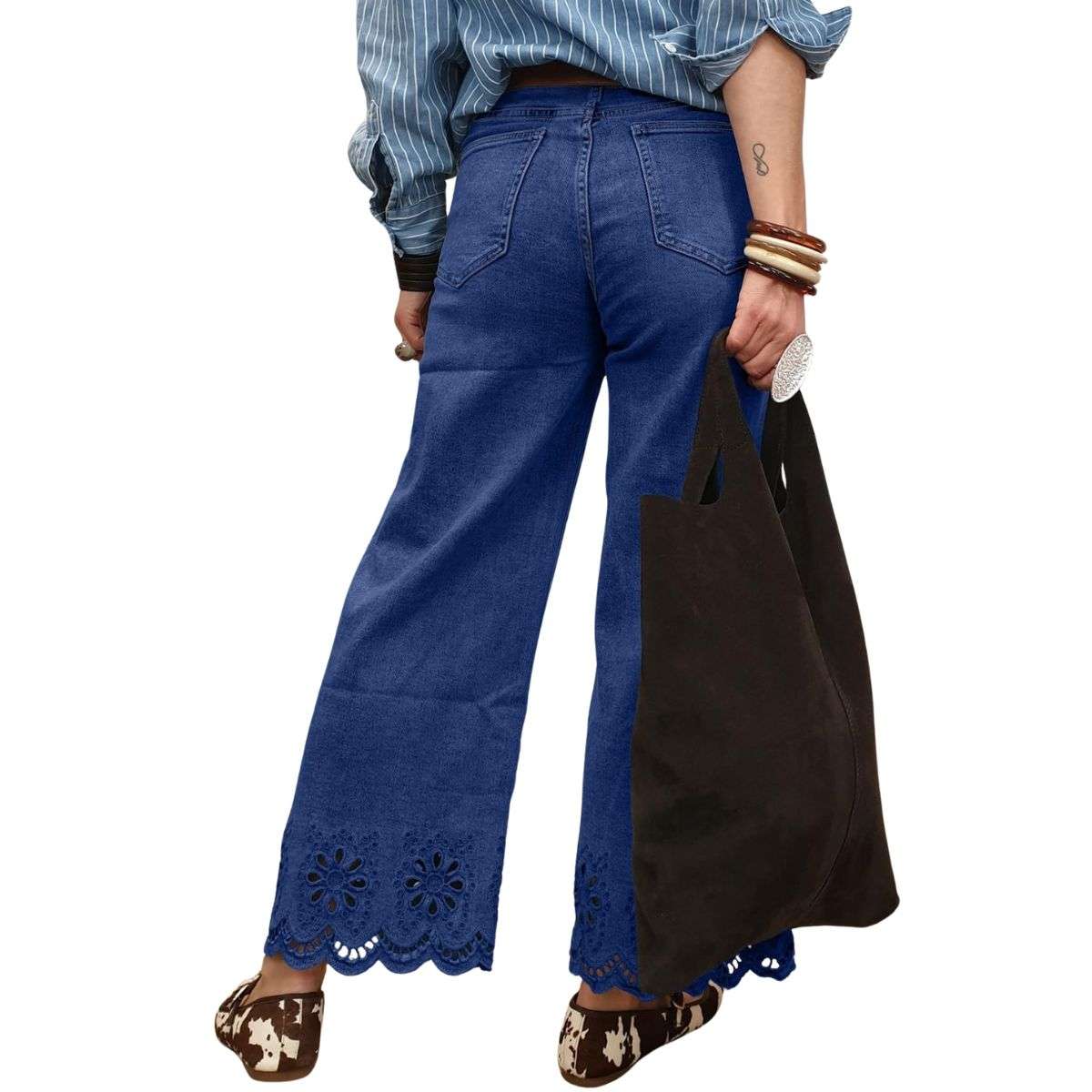 Women’s Embroidered Stretch Wide Leg Jeans