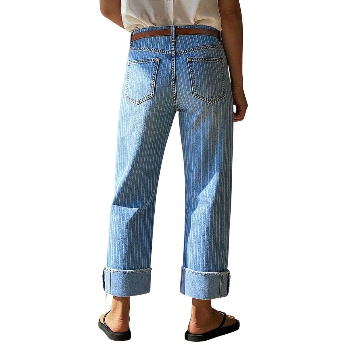Women’s Mid Rise Striped Rolled Cuff Straight Leg Jeans