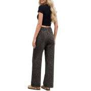 Women’s High Rise Leopard Print Wide Leg Loose Fit Jeans
