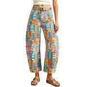 Women’s Mid Rise Printed Loose Barrel Leg Jeans